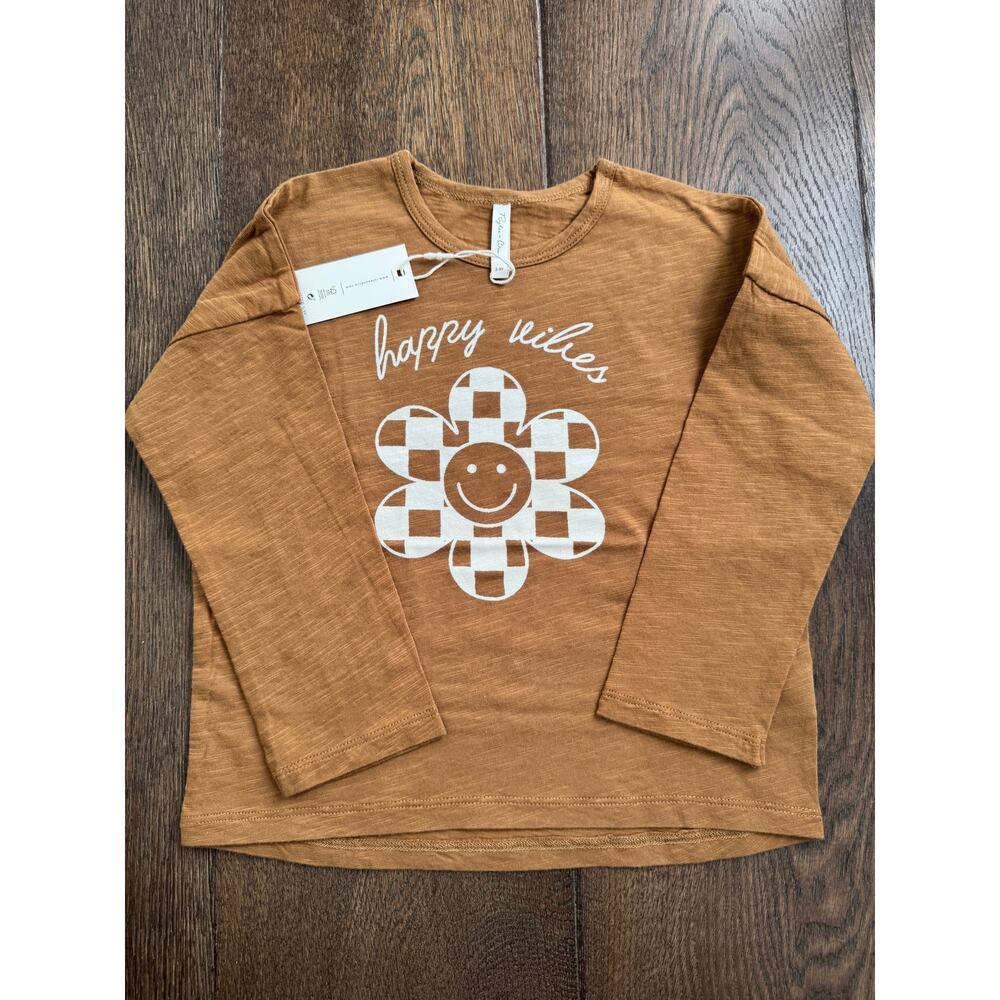 NWT NEW Rylee + Cru Long Sleeve Happy Vibes Logo T Shirt Sz 2-3
